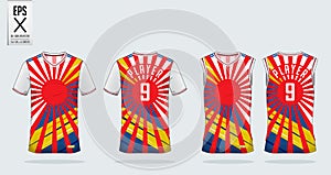 Japan Red Sunrise and Color stripe t-shirt sport design template for soccer jersey, football kit and tank top for basketball jerse