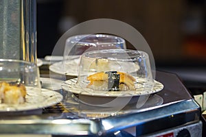 Japan restaurant sushi conveyor or belt buffet.