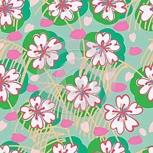 Japan Sakura rabbit petal malt free drawing seamless pattern