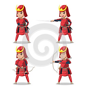 Japan Samurai Red Armor Character Vector