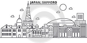 Japan, Sapporo architecture line skyline illustration. Linear vector cityscape with famous landmarks, city sights