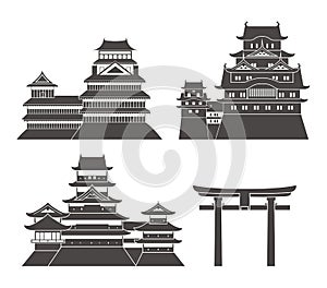 Japan set. Isolated Japan architecture on white background