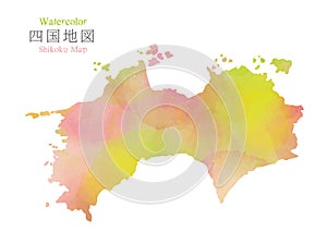 Japan Shikoku region map with watercolor texture photo