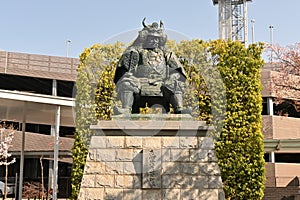 Japan sightseeing trip. A bronze statue of Takeda Shingen, a military commander during the Sengoku period.