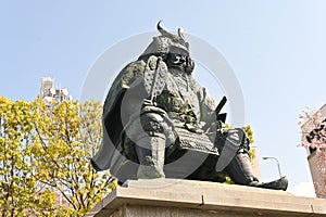 Japan sightseeing trip. A bronze statue of Takeda Shingen, a military commander during the Sengoku period.