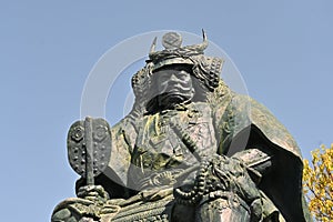 Japan sightseeing trip. A bronze statue of Takeda Shingen, a military commander during the Sengoku period.