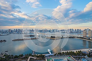 Japan skyline with Rainbow Bridge and Tokyo Tower, Odaiba, japan