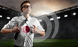 Japan soccer or football supporter showing flag