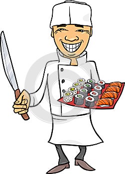 Japan sushi chef cartoon illustration