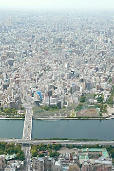 Japan Tokyo cityscape building, road aerial view