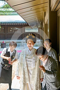 Japan. Tokyo. Traditional wedding ceremony at Meiji Jingu Shinto shrine