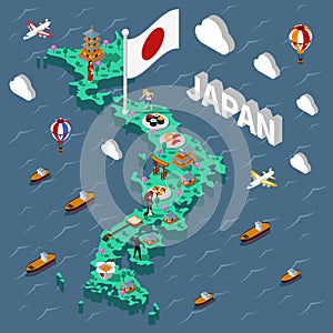 Japan Touristic Isometric Map