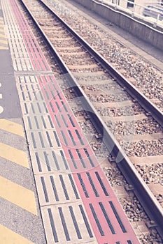 Japan train station . ( Filtered image processed vintage effect