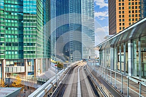 Japan Travel Destinations. Cityscape View Taken From Monorail Odaiba Sky Train in Tokyo photo