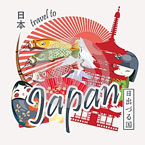 Japan travel poster in vintage style - travel to Japan.