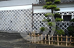 Japan Travel. Traditional Japanese wall pattern, called Namako Wall in Japan. photo