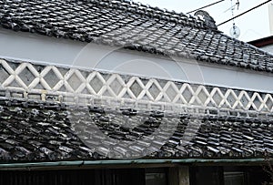 Japan Travel. Traditional Japanese wall pattern, called Namako Wall in Japan. photo