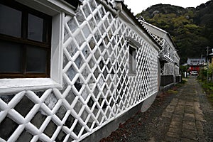 Japan Travel. Traditional Japanese wall pattern, called Namako Wall in Japan. photo
