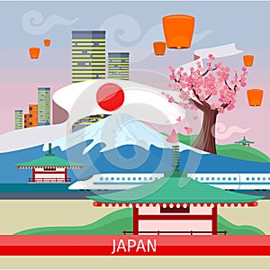 Japan Travelling Banner. Japanese Landmarks