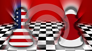 Japan and United States of America Flag - Chessboard and Pawn Concept â€“ 3D Illustrations