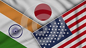 Japan United States of America India Flags Together Fabric Texture Illustration