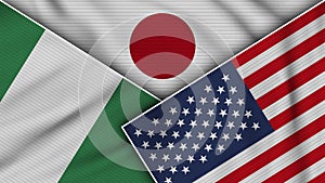 Japan United States of America Nigeria Flags Together Fabric Texture Illustration