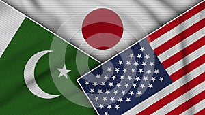 Japan United States of America Pakistan Flags Together Fabric Texture Illustration