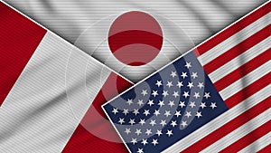 Japan United States of America Peru Flags Together Fabric Texture Illustration