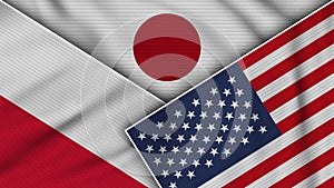 Japan United States of America Poland Flags Together Fabric Texture Illustration