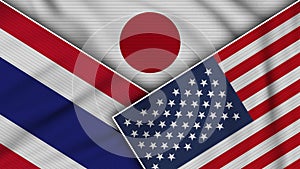 Japan United States of America Thailand Flags Together Fabric Texture Illustration