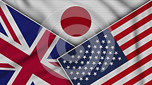 Japan United States of America United Kingdom Flags Together Fabric Texture Illustration