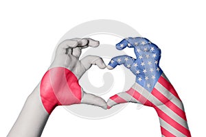 Japan United States Heart, Hand gesture making heart