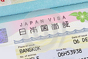 Japan visa in passport