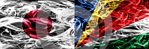 Japan vs Seychelles, Seychelloise smoke flags placed side by side.
