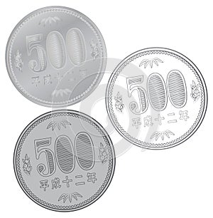Japaneese 500 yen coin isolated on white background