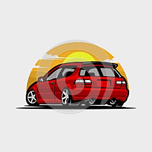 Japanese 90s JDM sport car illustration vector isolated in white background