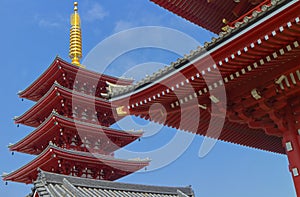 Japanese architectural details of the red roof of a Japanese temple gate, Japanese traditional building
