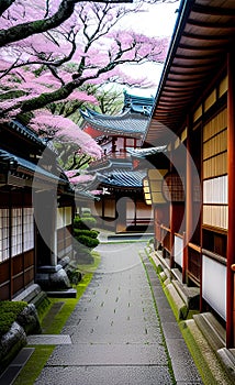 Japanese architecture structure illustration Artificial Intelligence artwork generated