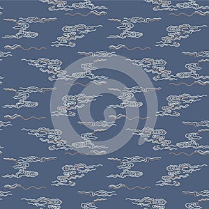 Japanese Art Cloud Line Vector Seamless Pattern