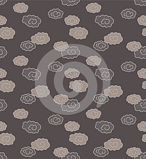 Japanese Art Round Cloud Vector Seamless Pattern