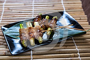 Japanese Asparagus Kushiyaki, Skewered and Grilled Meat