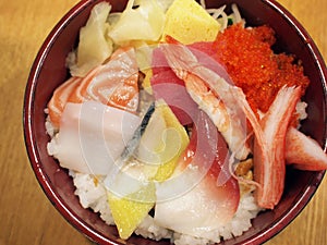 Japanese assorted sashimi rice bowl