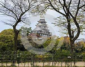 Japanese Autumn color of Okayama castle in Okayama, Japan