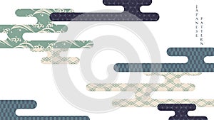 Japanese background with cloud decoration vector. Geometric banner design with line pattern in vintage style