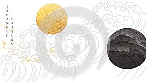 Japanese background with gold and black texture pattern vector. Oriental hand draw wave banner design with abstract art elements