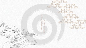 Japanese background with hand drawn wave pattern vector. Oriental banner design with abstract art elements in vintage style