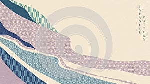 Japanese background with hand drawn wave pattern vector. ribbon banner design with geometric template in vintage style