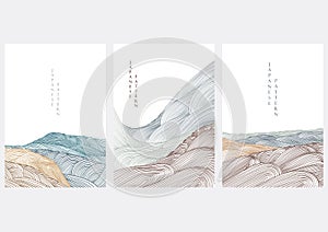 Japanese background with line pattern vector. Abstract elements with art landscape template
