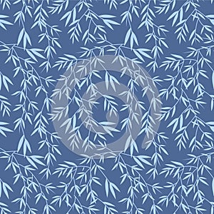 Japanese Bamboo Leaf Branch Vector Seamless Pattern