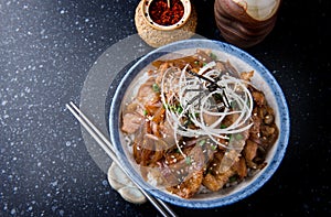 Japanese beef bowl or gyudon in Japanese call.